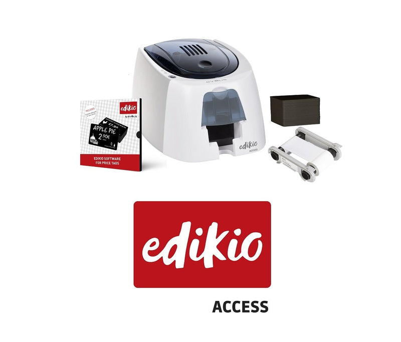 Evolis EA2U0000BS-BS001 Edikio Price Tag - Access Solution: 1 Edikio Access Printer (single-sided, USB) + 1 Edikio software Lite Edition +100 CR-80 black cards (PVC, matte) + 1 white monochrome ribbon (500 prints)