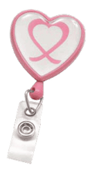 Brady 2120-7630 Heart Reel Badge Card Holder w/ Dome Label - Pink Awareness