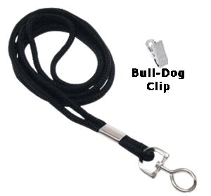 Brady 2135-32511/8" Round Braided Lanyard Badge Card Holder - Non Break-Away - Black - Bull-Dog Clip