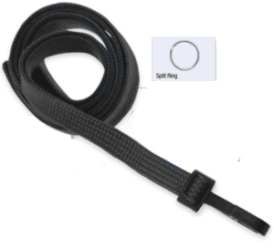 Brady 2135-3651 3/8" Flat Braided Lanyard Badge Card Holder - Non Break-Away - Black - Split Ring