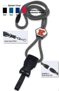 Brady 2135-4501 1/4" optibraid DTACH Lanyard Badge Card Holder w/ Break-Away & Diamond Slider - Black - Swivel Hook DTACH