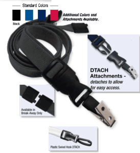 Brady 2135-4653 5/8" optiweave DTACH Lanyard Badge Card Holder w/ Break-Away - Black - Plastic Swivel Hook DTACH