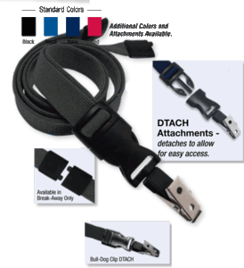 Brady 2135-4661 5/8" optiweave DTACH Lanyard Badge Card Holder w/ Break-Away - Black - Bull-Dog Clip