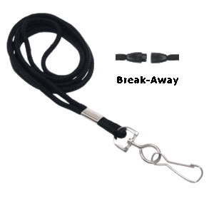 Brady 2137-2001 1/8" Round Braided Lanyard Badge Card Holder w/ Break-Away - Black - Swivel Hook