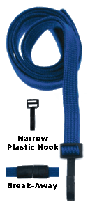 Brady 2137-4080 3/8" Flat Braided Lanyard Badge Card Holder - w/ Break-Away - Navy Blue - Narrow "No-Twist" Plastic Hook