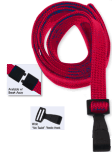 Brady 2137-4747 3/8" Flat Braided Lanyard Badge Card Holder - w/ Break-Away - Black - Wide "No Twist" Plastic Hook
