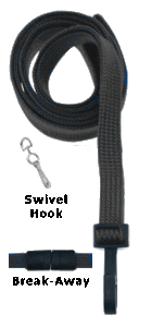 Brady 2137-5001 3/8" Flat Braided Lanyard Badge Card Holder - w/ Break-Away - Black - Swivel Hook