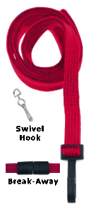 Brady 2137-5006 3/8" Flat Braided Lanyard Badge Card Holder - w/ Break-Away - Red - Swivel Hook