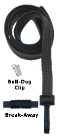 Brady 2137-6001 3/8" Flat Braided Lanyard Badge Card Holder - w/ Break-Away - Black - Bull-Dog Clip