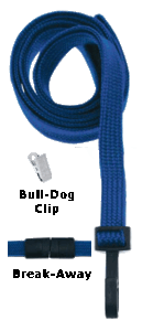 Brady 2137-6003 3/8" Flat Braided Lanyard Badge Card Holder - w/ Break-Away - Navy Blue - Bull-Dog Clip