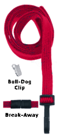 Brady 2137-6006 3/8" Flat Braided Lanyard Badge Card Holder - w/ Break-Away - Red - Bull-Dog Clip