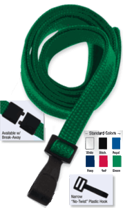 Brady 2138-4060 5/8" "No Twist" Lanyard Badge Card Holder - w/ Break Away - Green - Narrow "No Twist" Plastic Hook