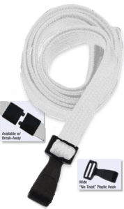 Brady 2138-4777 5/8" "No Twist" Lanyard Badge Card Holder - w/ Break Away - White - Wide "No Twist" Plastic Hook