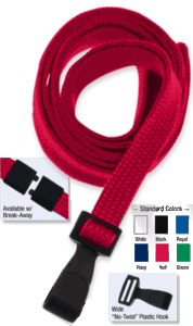 Brady 2138-4783 5/8" "No Twist" Lanyard Badge Card Holder - w/ Break Away - Red - Wide "No Twist" Plastic Hook