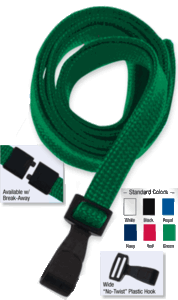 Brady 2138-4784 5/8" "No Twist" Lanyard Badge Card Holder - w/ Break Away - Green - Wide "No Twist" Plastic Hook