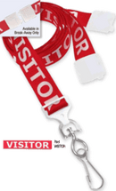 Brady 2138-5210 5/8" ultraweave Pre-Printed Lanyards - w/ break-away - red w/ White "VISITOR" Letters