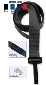 Brady 2138-6001 5/8" Ribbed Material Lanyard Badge Card Holder - w/ Break-Away - Black - Bull-Dog Clip