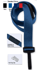 Brady 2138-6003 5/8" Ribbed Material Lanyard Badge Card Holder - w/ Break-Away - Navy Blue - Bull-Dog Clip