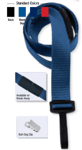 Brady 2138-6003 5/8" Ribbed Material Lanyard Badge Card Holder - w/ Break-Away - Navy Blue - Bull-Dog Clip