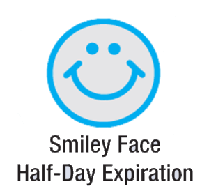 08140 Timing Covers: Clear Smiley Face Timing Circle (1/2 day Expiration) Expiring Badge
