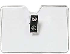 1810-1000 Name Badge Vinyl Badge Card Holder w/ 2-Hole Clip & Orange Peel Texture - Horizontal