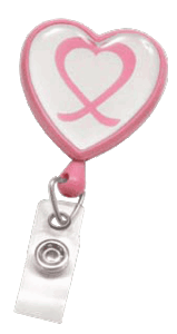 2120-7630 Heart Reel Badge Card Holder w/ Dome Label - Pink Awareness