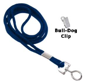 2135-3253 1/8" Round Braided Lanyard Badge Card Holder - Non Break-Away - Navy Blue - Bull Dog Clip