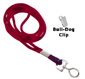 2135-3256 1/8" Round Braided Lanyard Badge Card Holder - Non Break-Away - Red - Bull Dog Clip