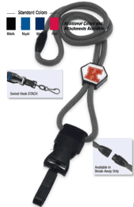2135-4501 1/4" optibraid DTACH Lanyard Badge Card Holder w/ Break-Away & Diamond Slider - Black - Swivel Hook DTACH