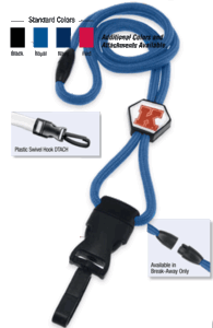 2135-4583 1/4" optibraid DTACH Lanyard Badge Card Holder w/ Break-Away & Round Slider - Navy Blue - Plastic Swivel Hook DTACH