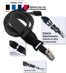 2135-4645 5/8" optiweave DTACH Lanyard Badge Card Holder w/ Break-Away - Black - Swivel Hook DTACH