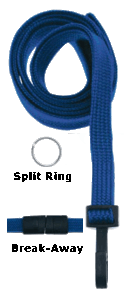 2137-3653 3/8" Flat Braided Lanyard Badge Card Holder - w/ Break-Away - Navy Blue - Split Ring