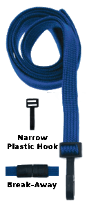 2137-4080 3/8" Flat Braided Lanyard Badge Card Holder - w/ Break-Away - Navy Blue - Narrow "No-Twist" Plastic Hook