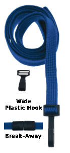2137-4746 3/8" Flat Braided Lanyard Badge Card Holder - w/ Break-Away - Navy Blue - Wide "No Twist" Plastic Hook