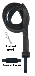 2138-5001 5/8" Ribbed Material Lanyard Badge Card Holder - w/ Break-Away - Black - Swivel Hook