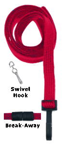 2137-5006 3/8" Flat Braided Lanyard Badge Card Holder - w/ Break-Away - Red - Swivel Hook