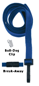 2137-6003 3/8" Flat Braided Lanyard Badge Card Holder - w/ Break-Away - Navy Blue - Bull-Dog Clip