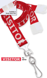 2138-5210 5/8" ultraweave Pre-Printed Lanyards - w/ break-away - red w/ White "VISITOR" Letters