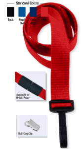 2138-6006 5/8" Ribbed Material Lanyard Badge Card Holder - w/ Break-Away - Red - Bull-Dog Clip