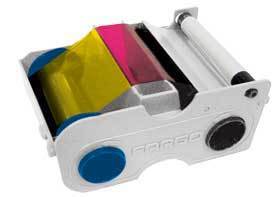 44242 Fargo YMCFKOK Cartridge w/Cleaning Roller: Full-color ribbon w/ two resins black, fluorescing & clear overlay panel - 175 images